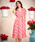 Vneck Chiffon Printed Vintage Dress